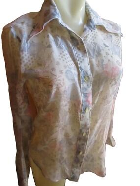 Large 12 Vintage Tucci Featherweight Boho Secretary Blouse Top 1970's  Buttery